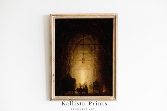 Gothic Underground Tunnel With Horse Carriages Lantern Light Poster