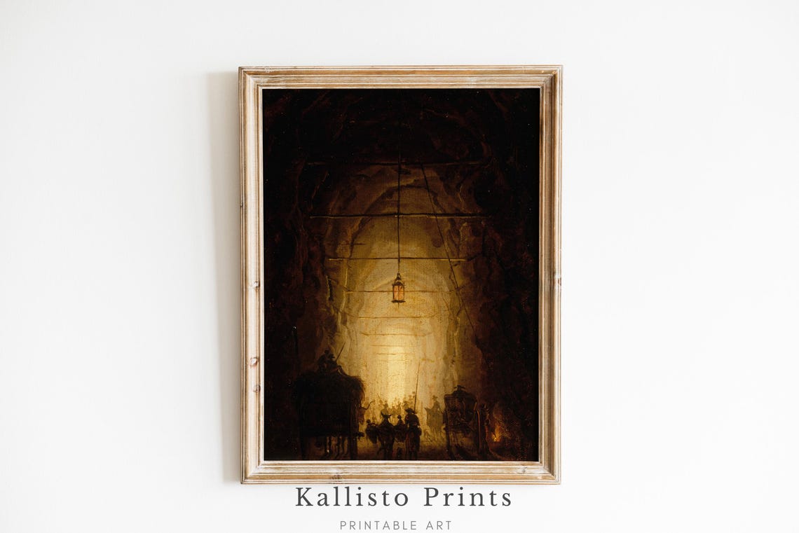 Gothic Underground Tunnel With Horse Carriages Lantern Light Poster