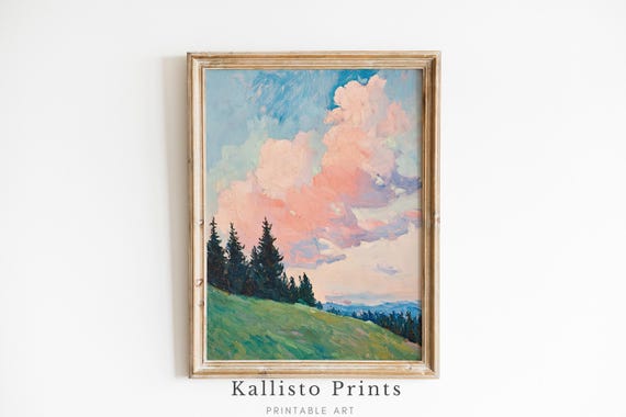 Pastel Sunset Landscape Wall Art Serene Forest Painting Impressionist Style Art465