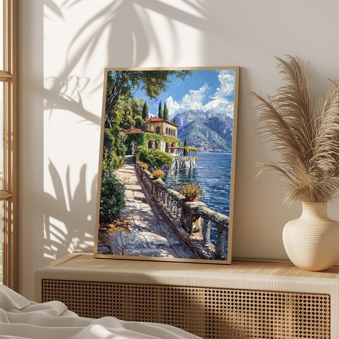 Romantic Lakeside Villa With Stone Terrace And Mountains Poster