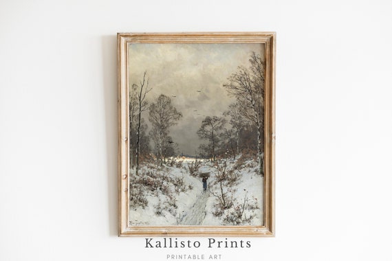 Vintage Winter Landscape Art Snowy Forest Path Scene Rustic Decor Peaceful Antique Nature Print261