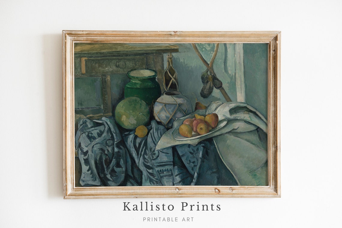 Vintage Still Life Painting Classic Fruit And Pottery Kitchen Poster