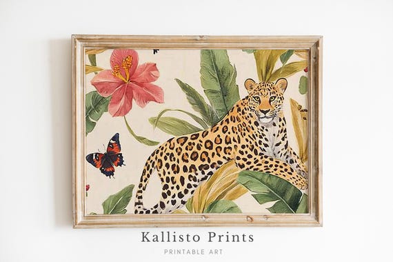 Tropical Leopard Wall Art Jungle Foliage Decor Exotic Animal Print For Living Room Or Office Download785