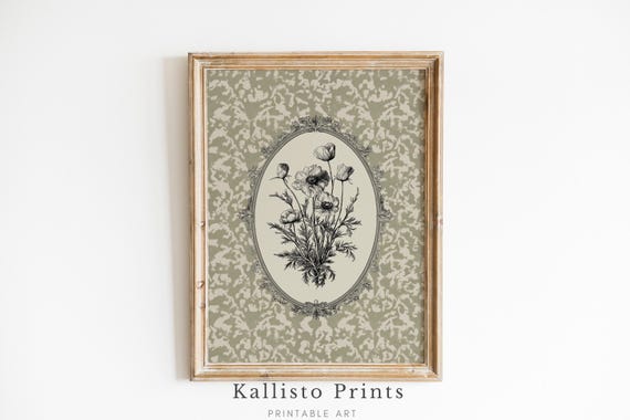 Vintage Botanical Print Antique Floral Illustration Classic Black And White Wall Art Victorian Style Nature Decor 1052