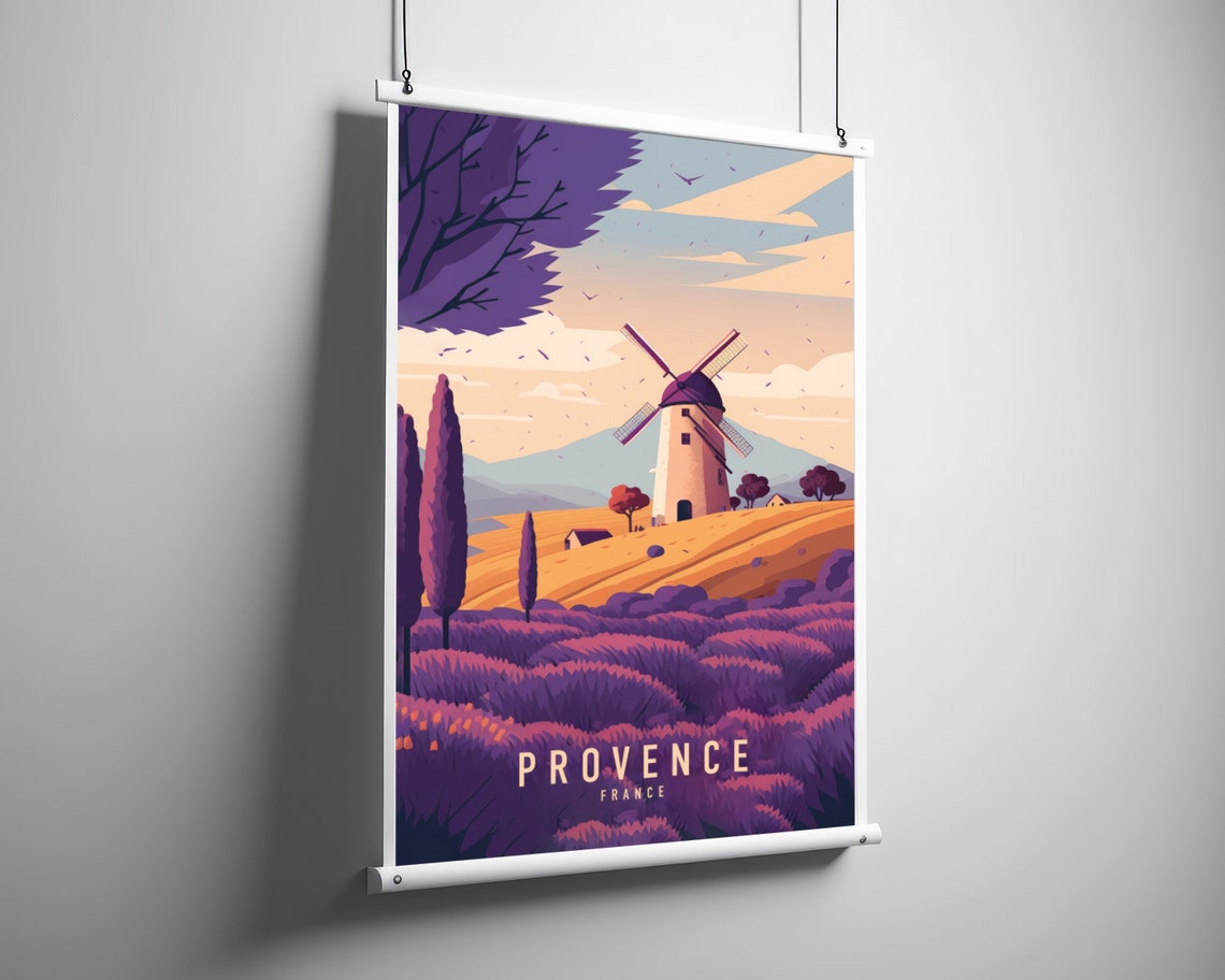 Provence France Lavender Fields Windmill Vintage Travel Poster - Image 3