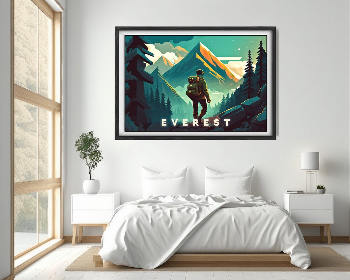 Mount Everest Travel Poster Everest Wall Art Print Mt Everest Painting Himalayas Travel Art Poster Mt Everest Painting Home Decor - Image 4