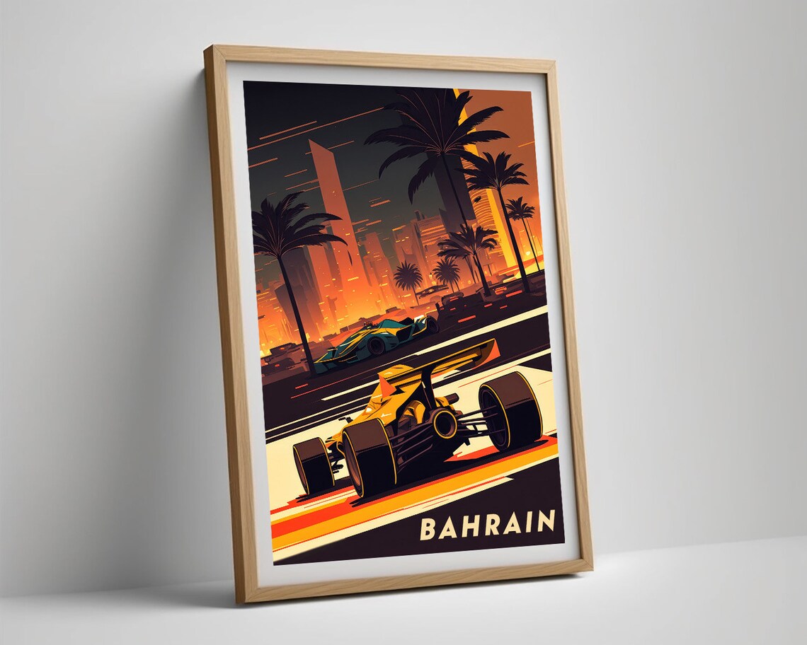 Bahrain Night Race Grand Prix Formula Cars City Retro Travel Poster - Image 2