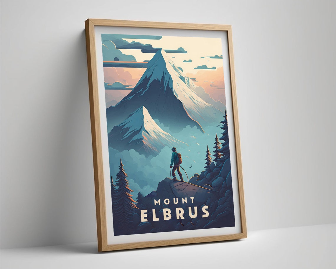 Mount Elbrus Russia Snow Peaks Climber Vintage Travel Poster - Image 5