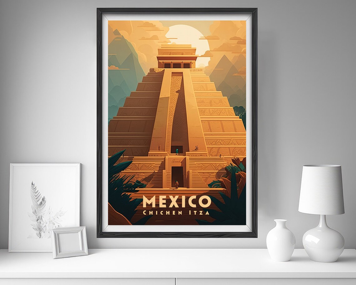 Chichen Itza Mexico Travel Poster, Mexico Pyramid Print - Image 4
