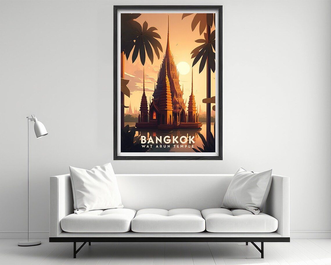 Bangkok Thailand Travel Poster, Wat Arun Art Print - Image 2