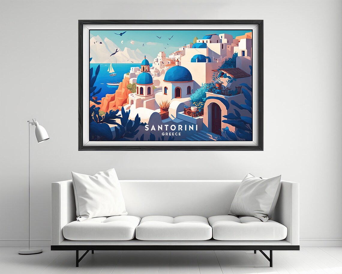 Santorini Greece Blue Dome Island Houses Aegean Coast Travel Poster - Image 4