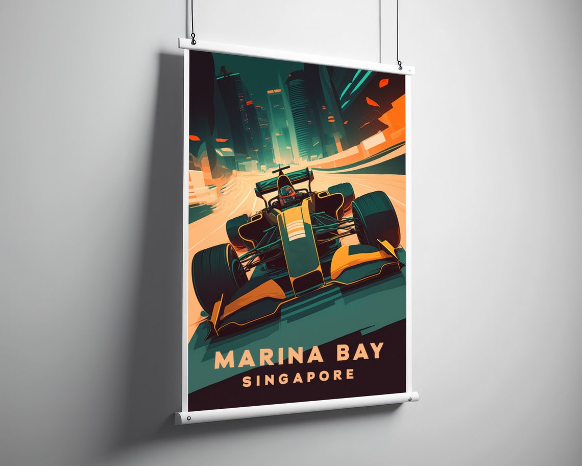 Marina Bay Singapore Grand Prix Race Car Night Street Poster - Image 3