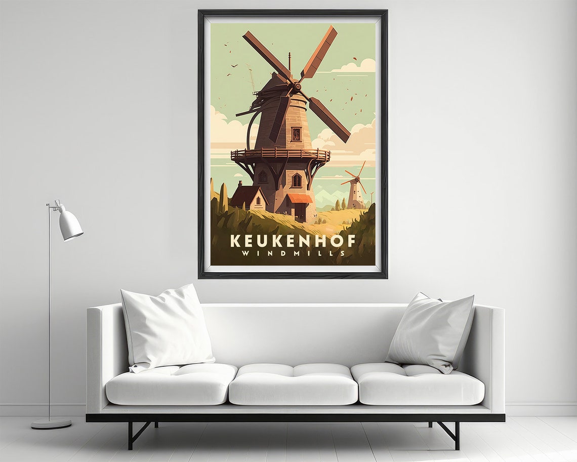 Keukenhof Windmills Netherlands Dutch Vintage Travel Poster Scene - Image 2