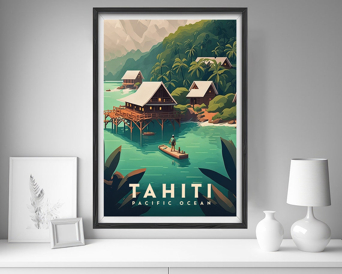 Tahiti Pacific Ocean Travel Poster Tahiti Pacific Ocean Wall Art Print Tahiti Painting Illustration Tahiti Watercolor Home Decor - Image 4