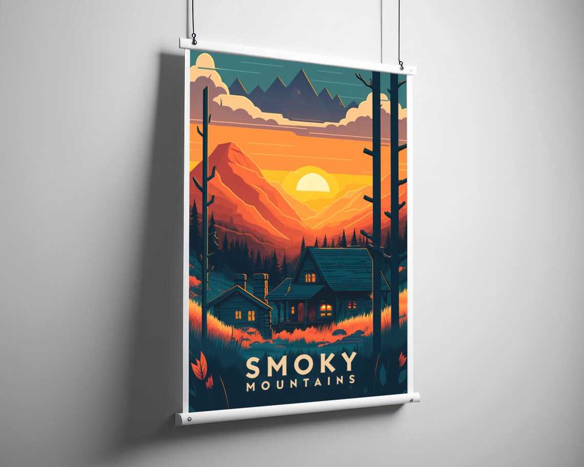 Great Smoky Mountains Travel Poster Great Smoky Mountains Wall Art Print Smoky Mountains Painting Illustration Smoky Mountains - Image 3