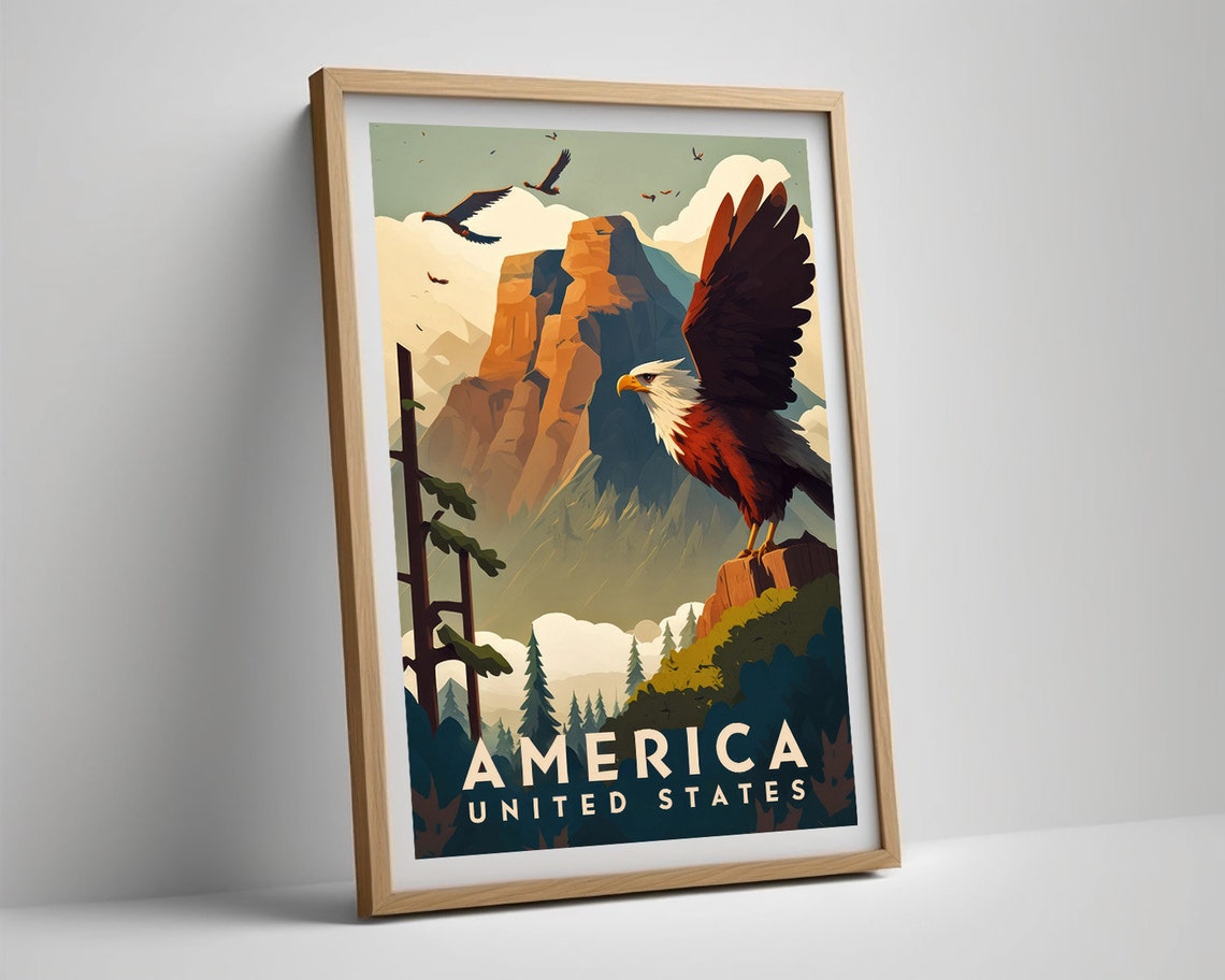 United States Of America Travel Poster Usa Eagle Wall Art Print America Eagle Painting Illustration America Watercolor Home Decor - Image 5
