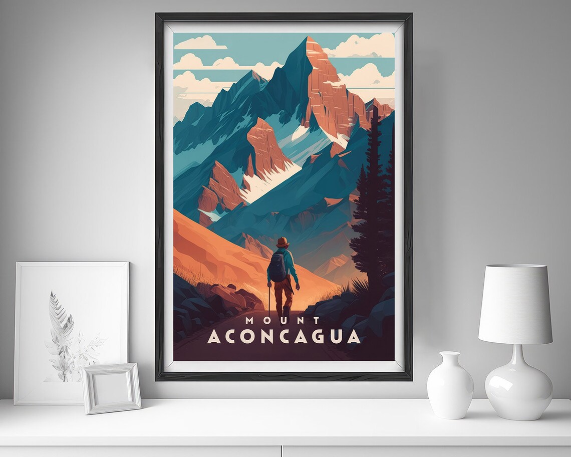 Mount Aconcagua Andes Hiker Sunset Peak Vintage Travel Poster - Image 4