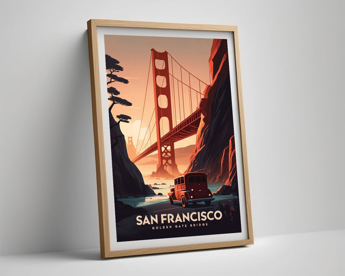 San Francisco Travel Poster, Golden Gate Bridge Painting - Image 5