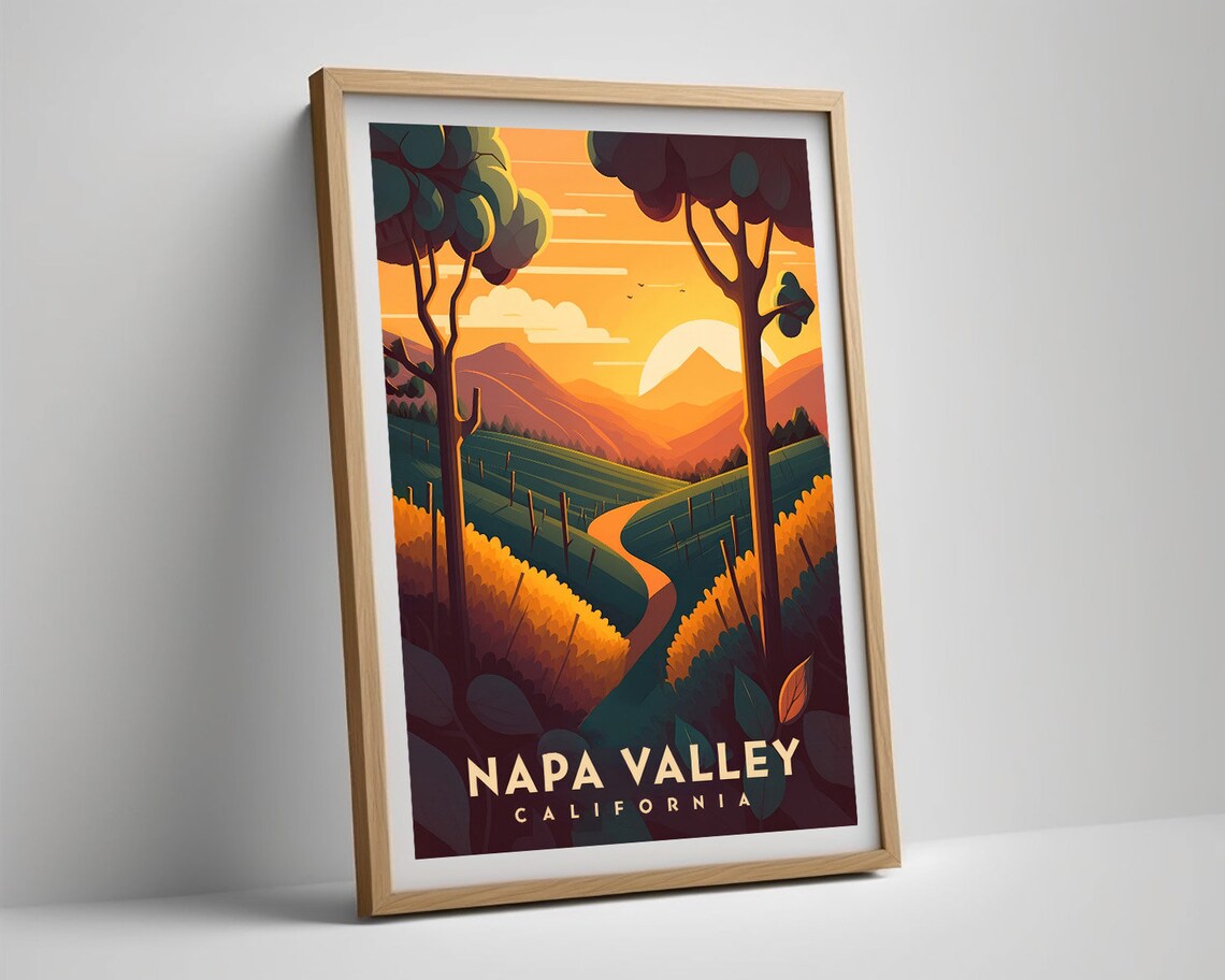 Napa Valley California Vineyard Sunset Hills Vintage Travel Poster - Image 5