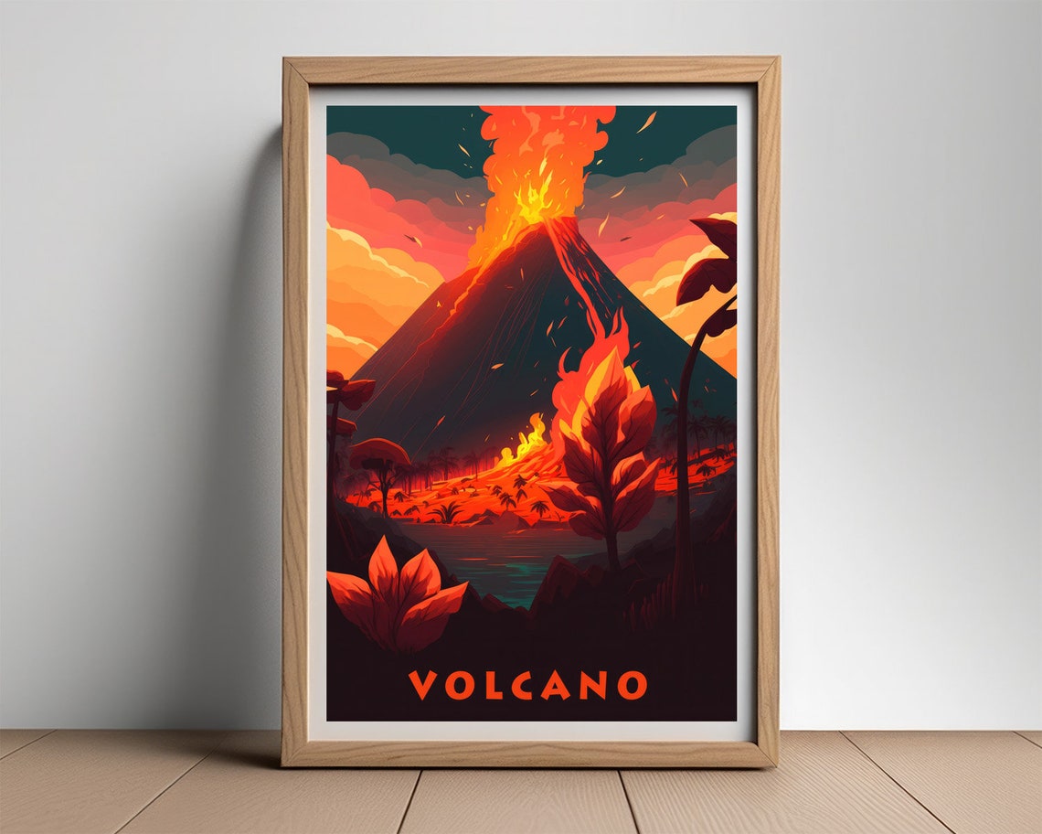 Volcano Eruption Lava Dramatic Orange Nature Landscape Art Poster - Image 3