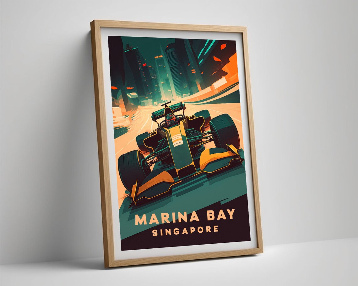 Marina Bay Singapore Grand Prix Race Car Night Street Poster - Image 5