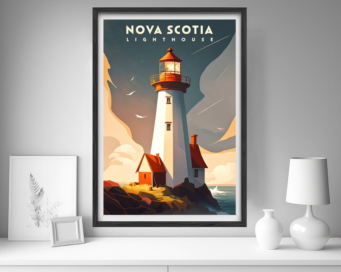 Nova Scotia Lighthouse Rocky Coast Beacon Retro Travel Poster - Image 4