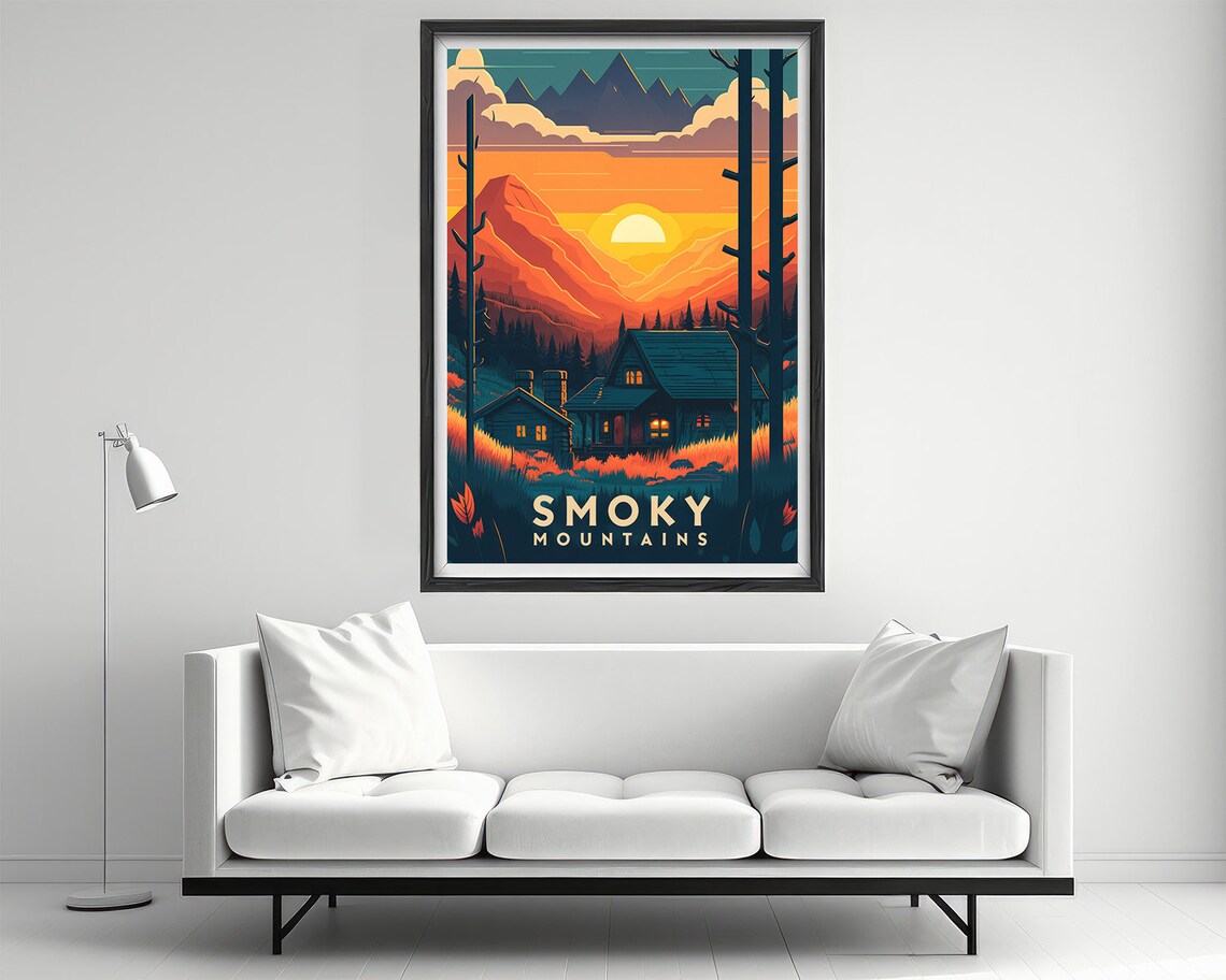 Great Smoky Mountains Travel Poster Great Smoky Mountains Wall Art Print Smoky Mountains Painting Illustration Smoky Mountains - Image 2