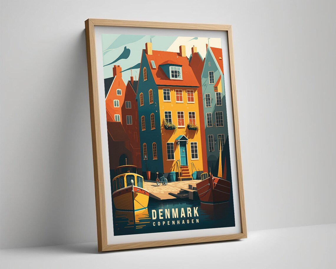 Copenhagen Denmark Nyhavn Gabled Houses Boats Vintage Travel Poster - Image 5