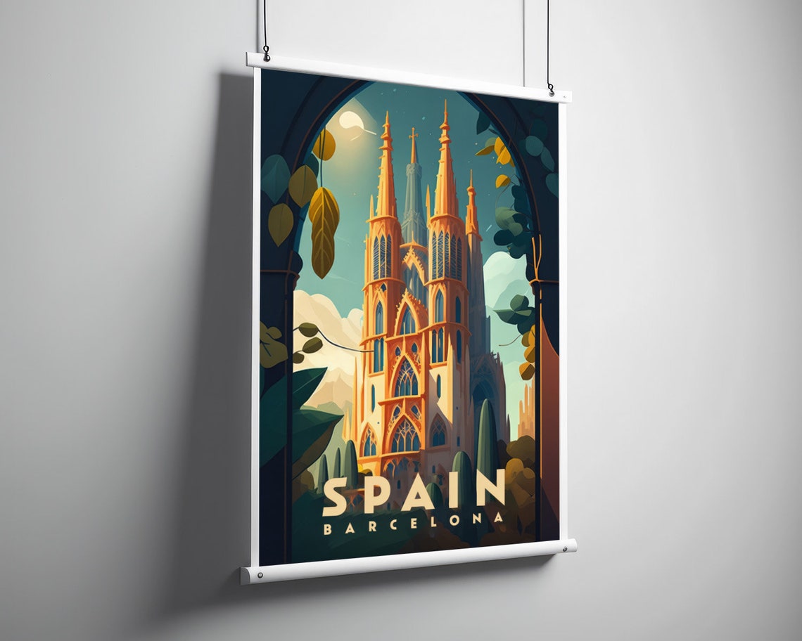 Spain Barcelona Travel Poster Spain Barcelona Wall Art Print Sagrada Familia Painting Barcelona Illustration Spain Watercolor - Image 3