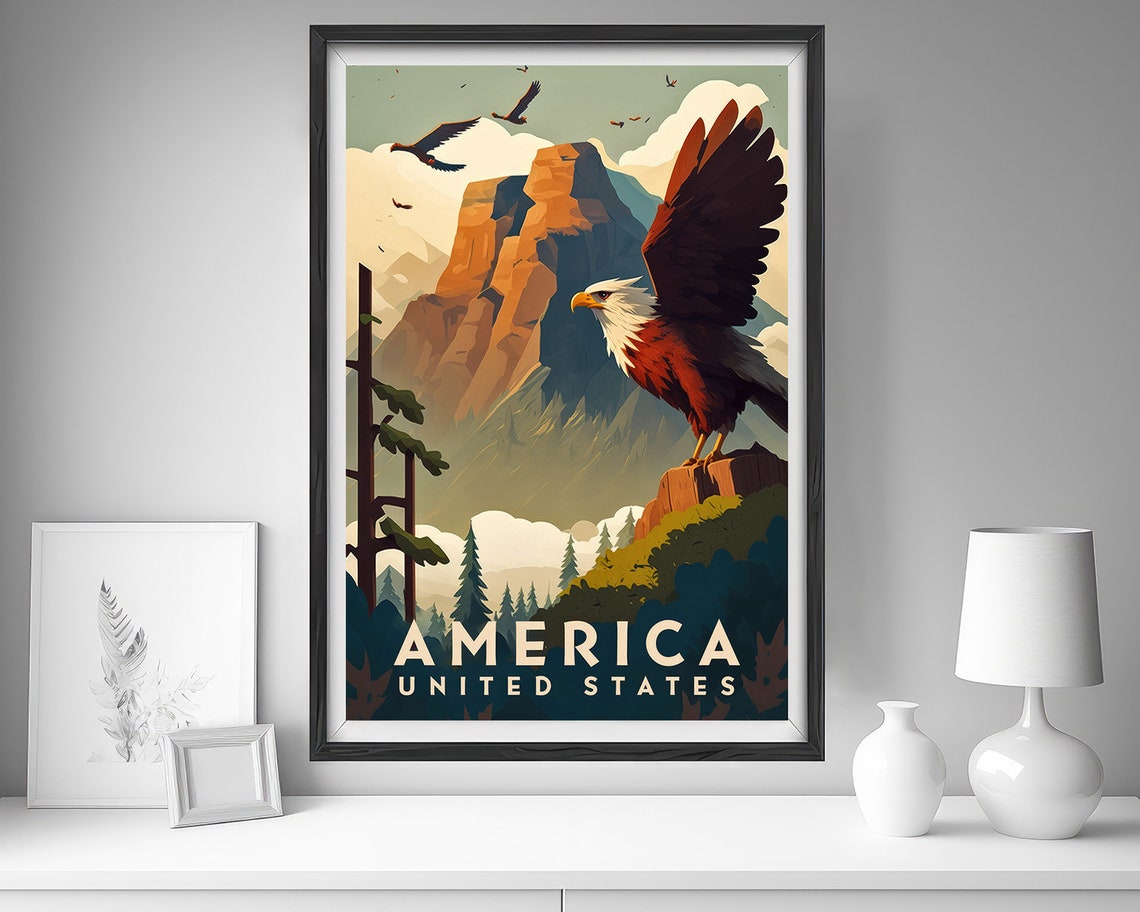 United States Of America Travel Poster Usa Eagle Wall Art Print America Eagle Painting Illustration America Watercolor Home Decor - Image 4