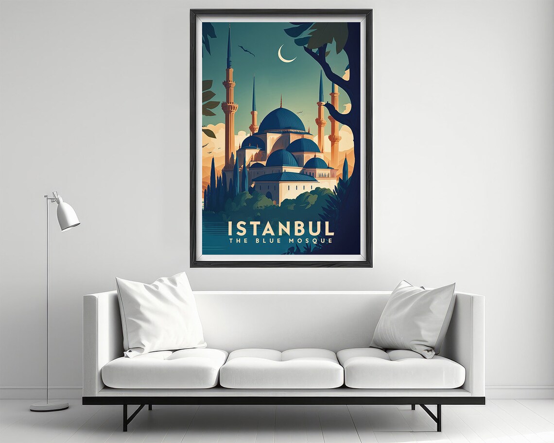 Istanbul Blue Mosque Vintage Travel Poster Moonlit Skyline Art - Image 2