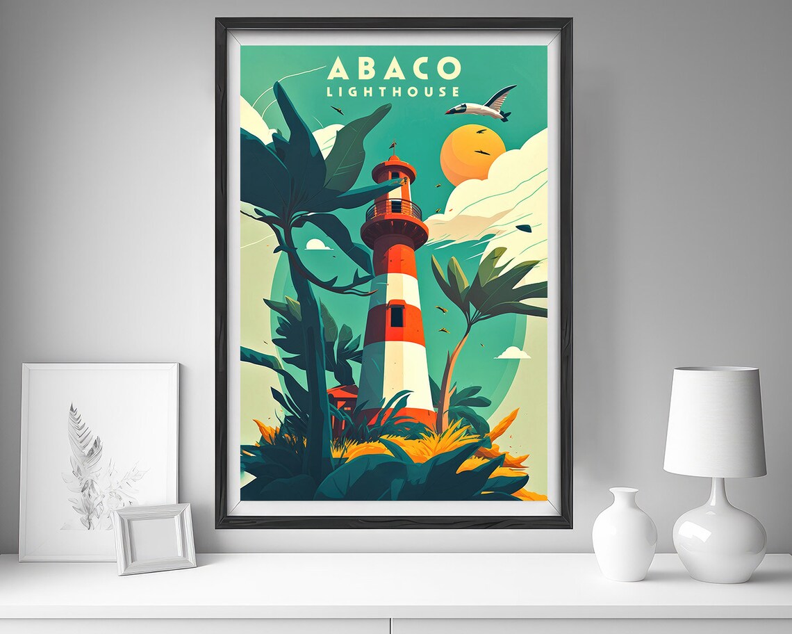 Abaco Lighthouse Bahamas Island Sunset Vintage Travel Poster - Image 4