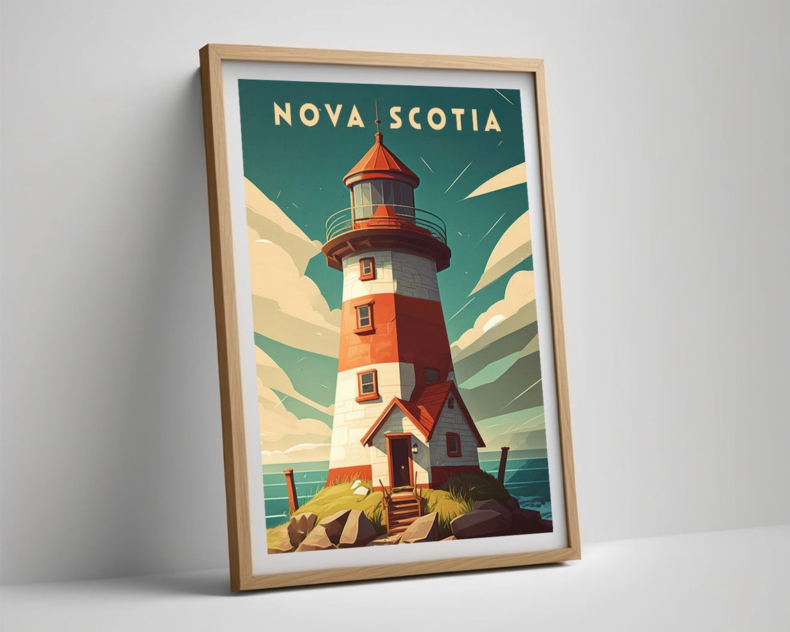 Nova Scotia Red White Lighthouse Coastal Vintage Travel Poster - Image 5