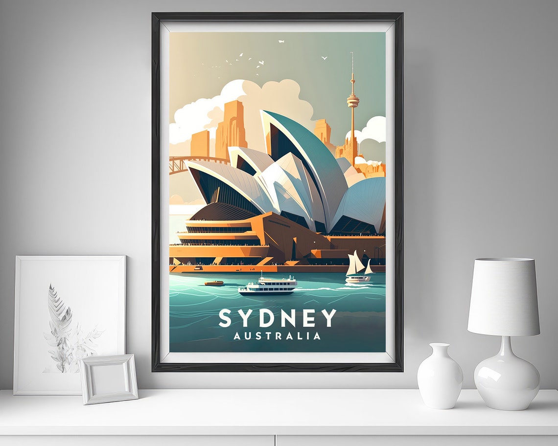 Sydney Australia Opera House Harbor Skyline Vintage Travel Poster - Image 4