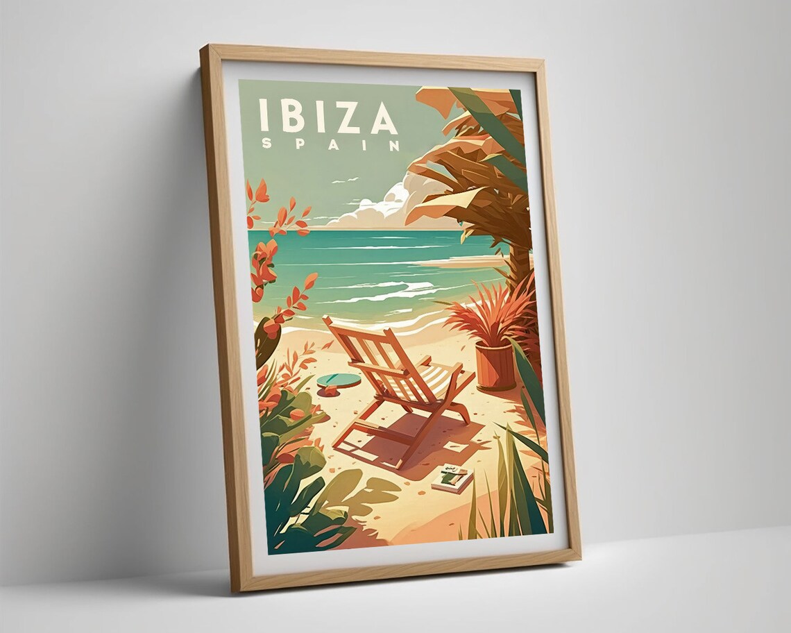 Ibiza Spain Beach Chair Turquoise Sea Palms Retro Travel Poster - Image 5