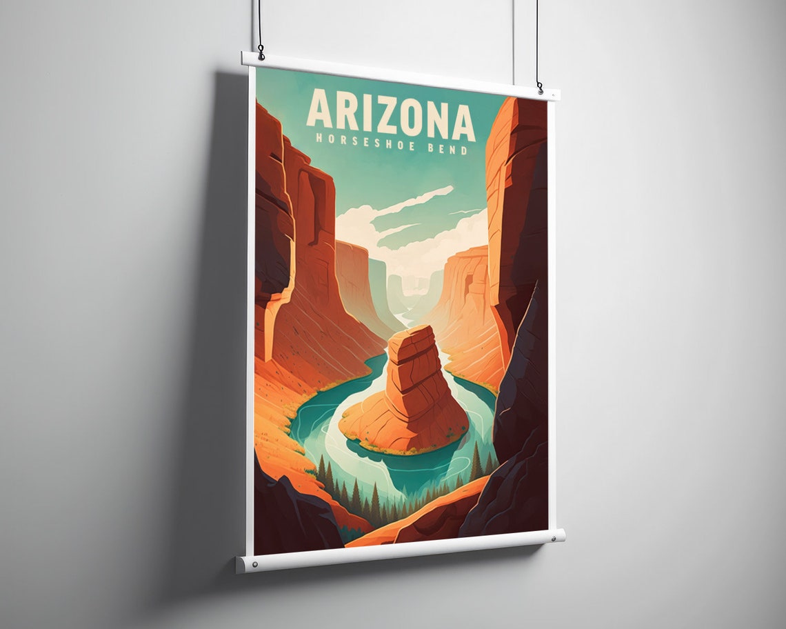 Arizona Horseshoe Bend Canyon River Overlook Retro Travel Poster - Image 3