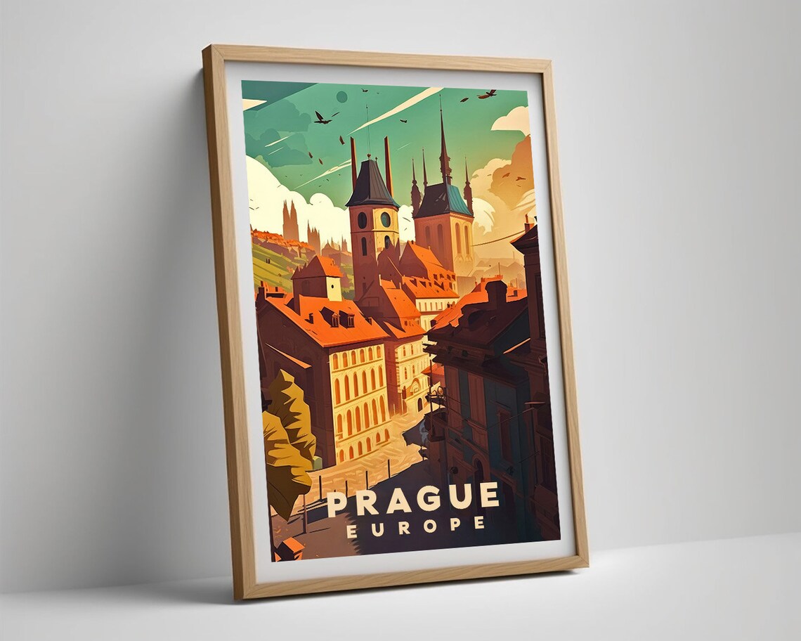 Prague Europe Old Town Spires Rooftops Vintage Travel Poster - Image 5