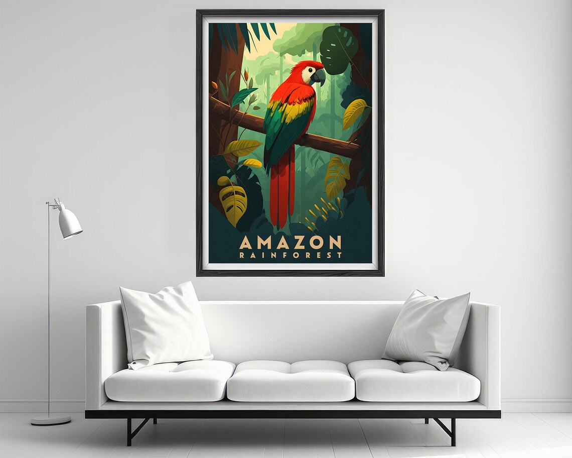 Amazon Rainforest Vintage Travel Poster Scarlet Macaw Jungle - Image 2