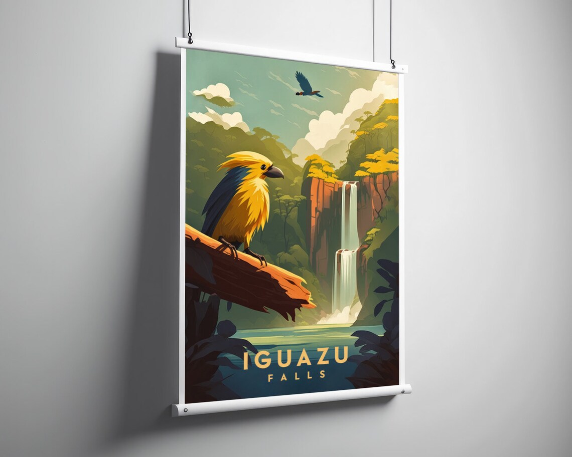 Iguazu Falls Waterfall Golden Bird Retro Jungle Travel Poster - Image 3