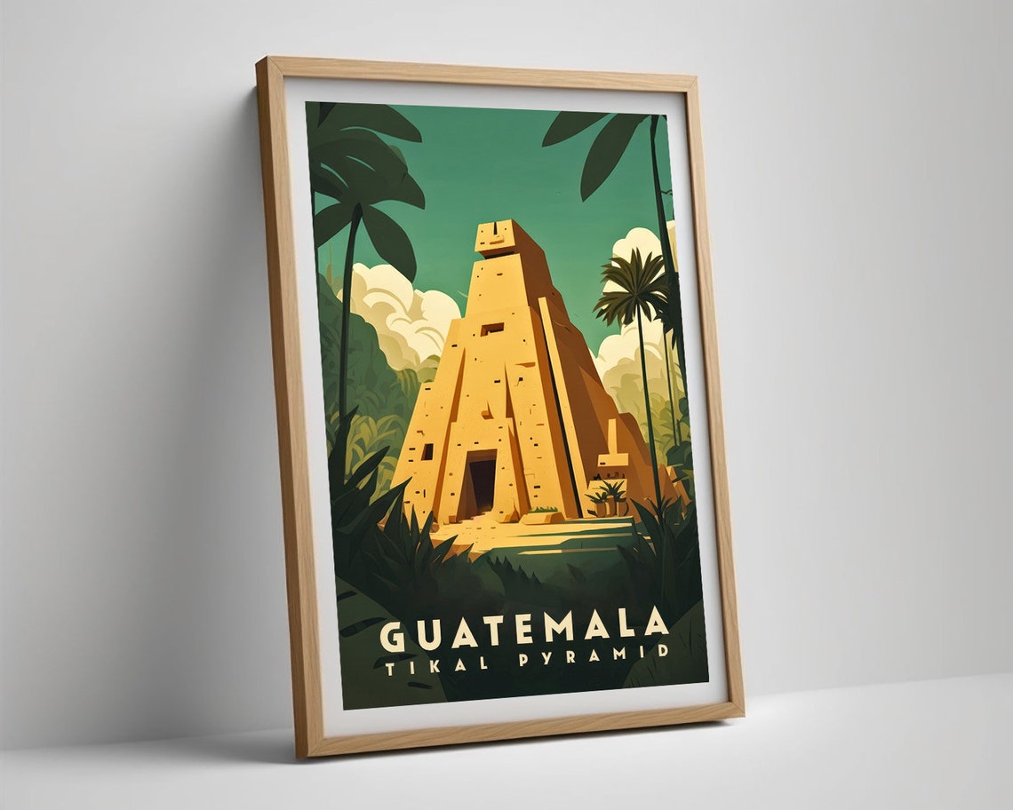 Guatemala Tikal Pyramid Mayan Jungle Ruins Retro Travel Poster - Image 5
