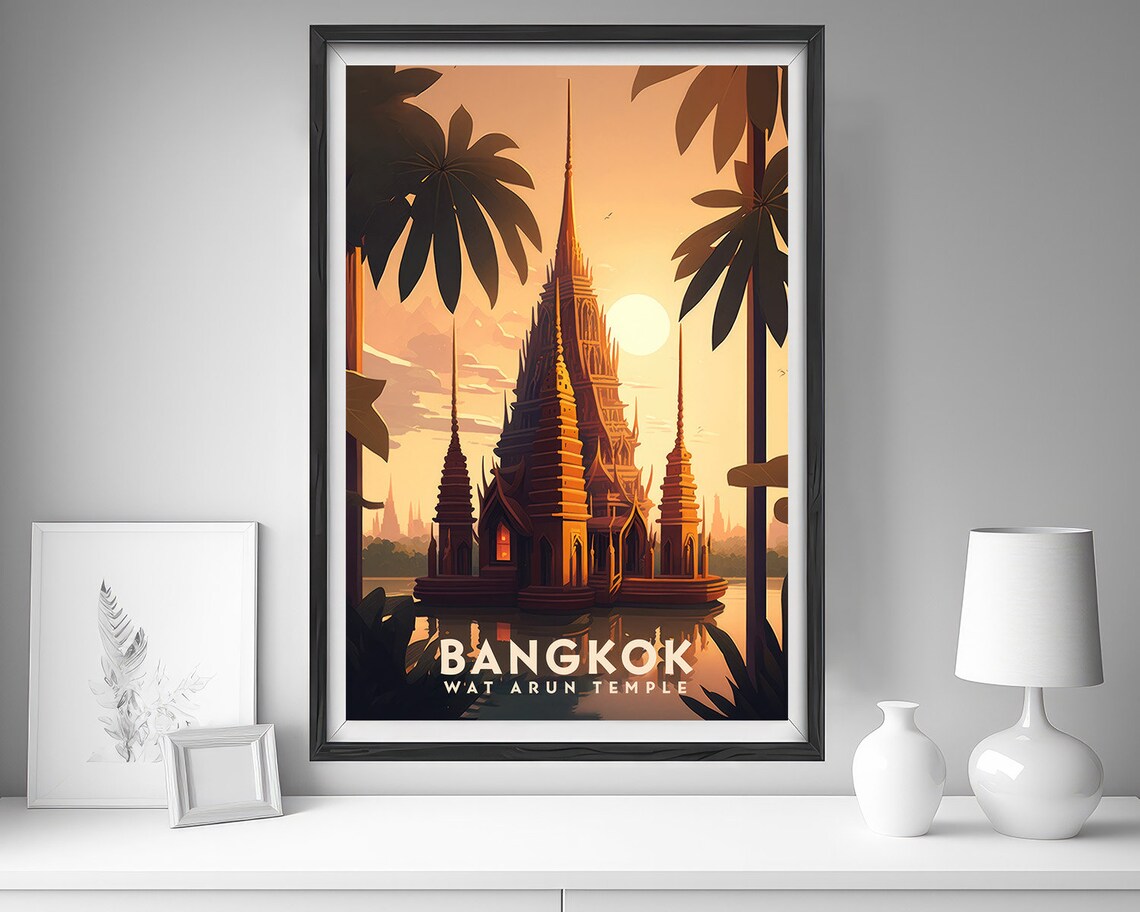 Bangkok Thailand Travel Poster, Wat Arun Art Print - Image 4