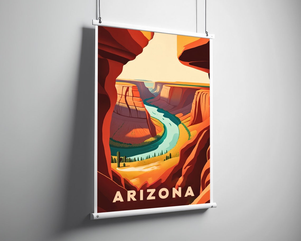 Arizona Horseshoe Bend River Canyon Sunset Vintage Travel Poster - Image 3