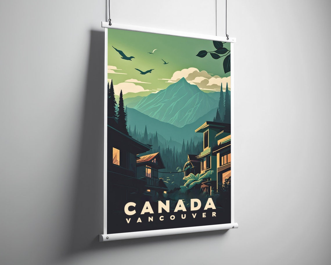 Canada Vancouver Mountain Cabin Forest Retro Travel Poster Art - Image 3