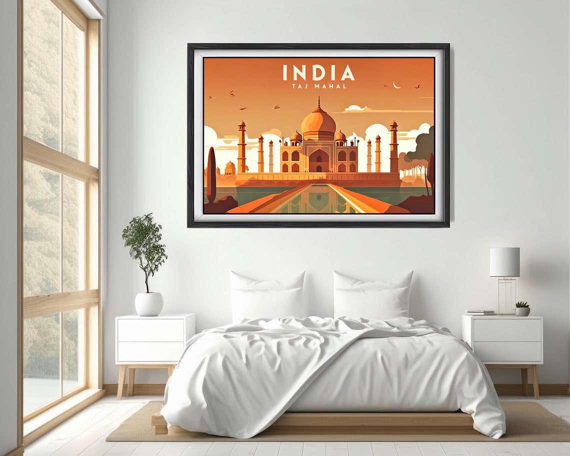 Taj Mahal India Reflection Pool Sunset Vintage Travel Art Poster - Image 4