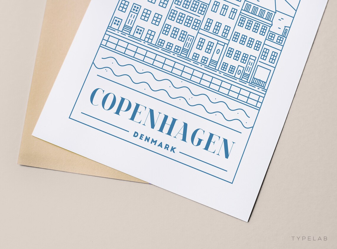 Copenhagen Travel Poster, Nyhavn Canal Wall Art