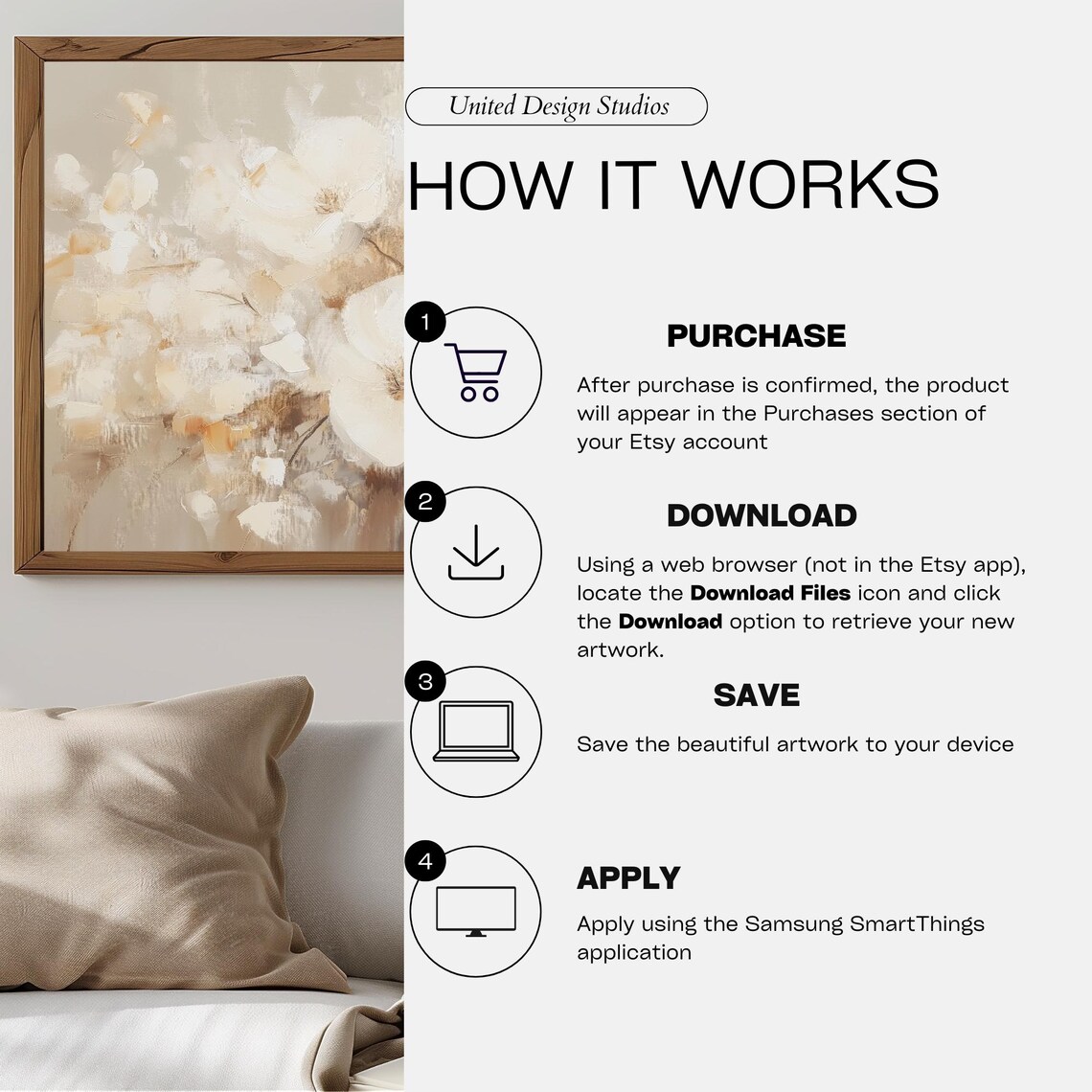 Cream White Abstract Floral Blossoms Soft Neutral Oil Art Poster - Image 3
