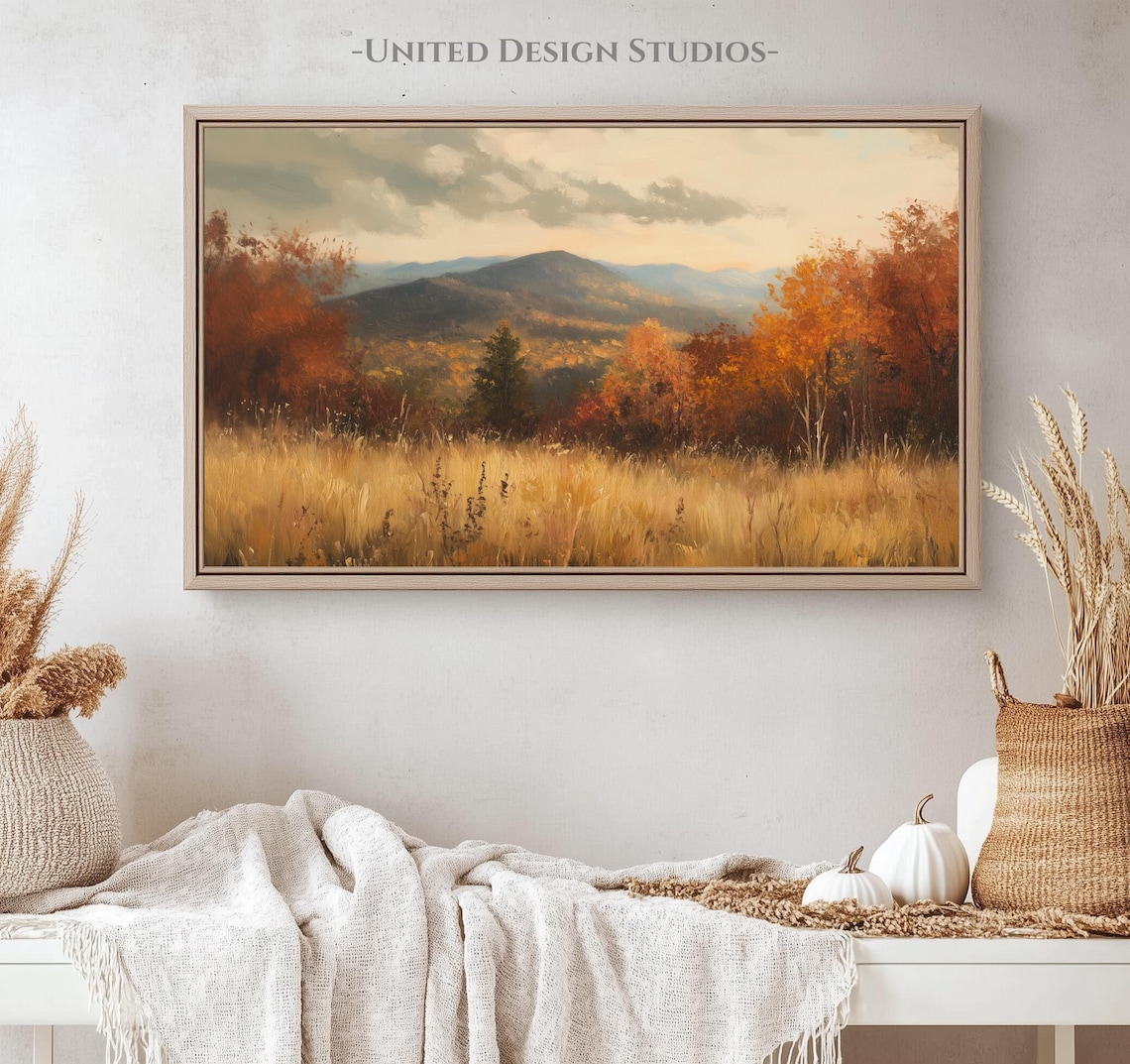 Golden Fall Mountain Meadow Autumn Trees Blue Peaks Landscape Poster - Image 4