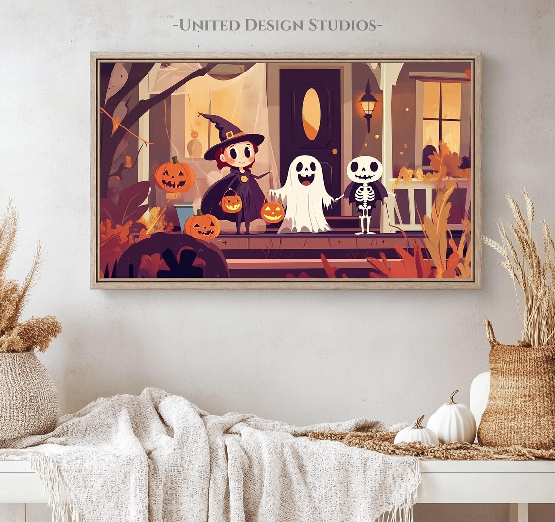 Cute Halloween Porch Witch Ghost Skeleton Pumpkins Trick Treat Poster - Image 4