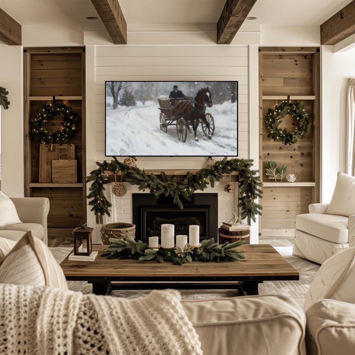Christmas Frame Tv Art Christmas Painting Of Sleigh In Snow Frame Tv Art Classic Christmas Tv Art Winter Tv Art Farmhouse Christmas - Image 4