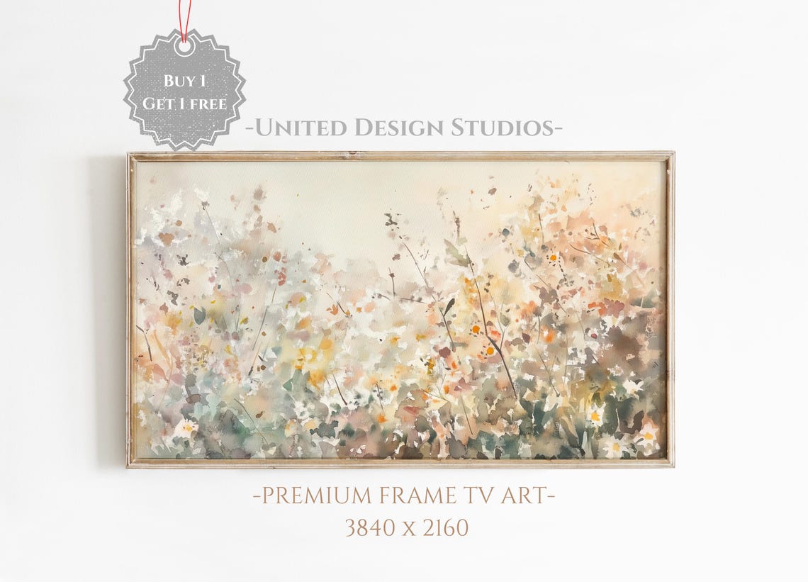 Abstract Wildflower Meadow Watercolor Daisy Field Frame TV Art Poster